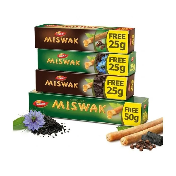 Gamme de dentifrices Dabur Miswak avec miswak et graines de nigelle